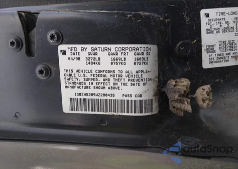 1998 Saturn Sl1 z USA, uszkodzony, nr VIN 1G8ZH5289WZ280435